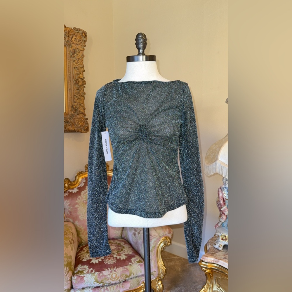 Princess Polly Metallic Charcoal Long-Sleeve Crewneck Top